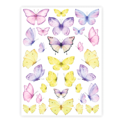 Three Scoops - Designpapir - A4 - Store sommerfugle lilla/gul