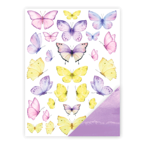 Three Scoops - Designpapir - A4 - Store sommerfugle lilla/gul