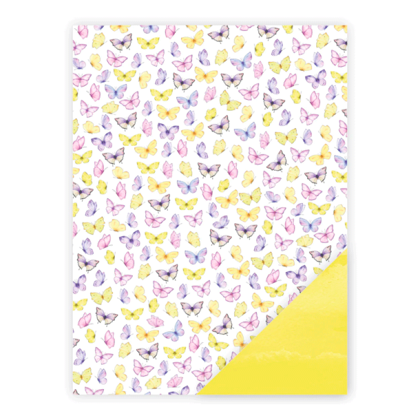 Three Scoops - Designpapir - A4 - Sm sommerfugle lilla/gul