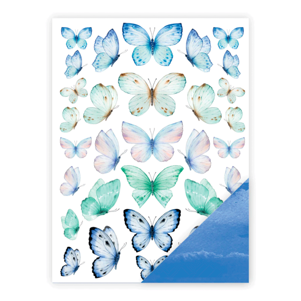 Three Scoops - Designpapir - A4 - Store sommerfugle bl/turkis