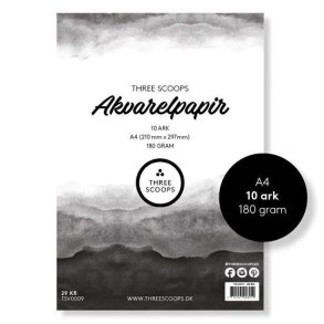 Three Scoops - Akvarelpapir A4 - 180g - 10 ark