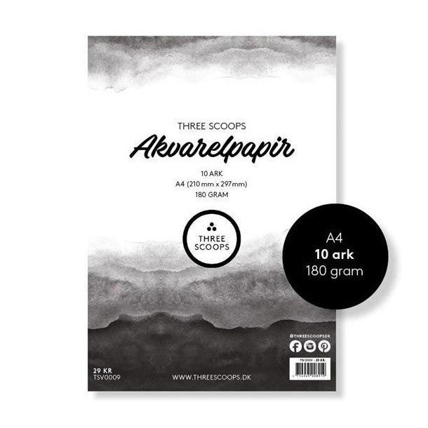 Three Scoops - Akvarelpapir A4 - 180g - 10 ark