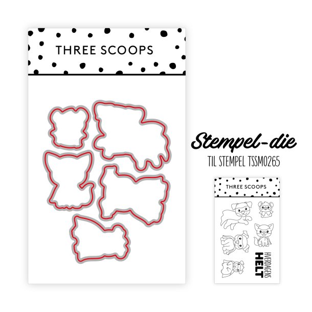 Three Scoops - Die til stempel - Superhelte kledyr