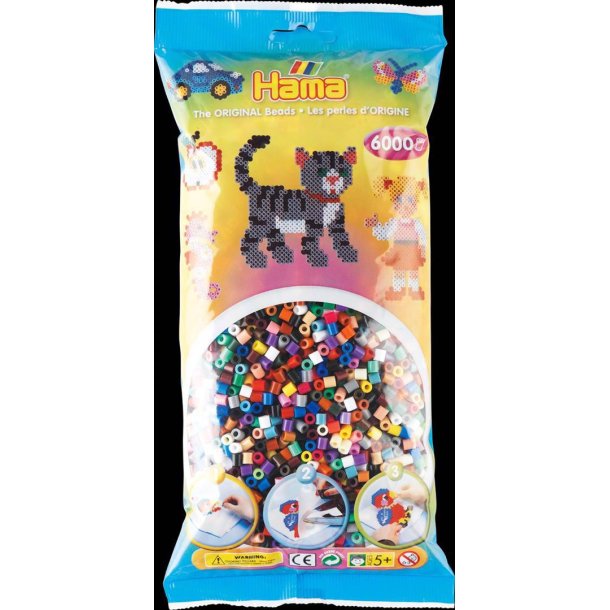 Hamaperler - Midi - 6000 stk - Mix 67 - farve nr. 1-12, 17, 18, 20, 21, 26-31