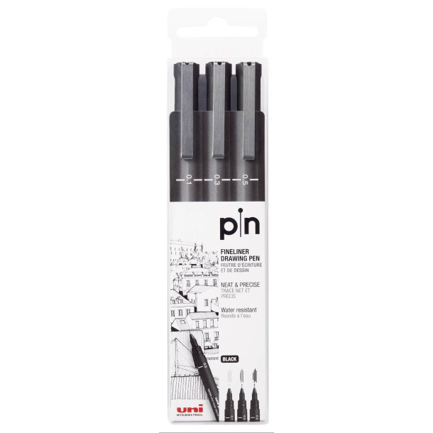 Fineliner Drawing Pen / Tusch - Neat and Precise / Fin og prcis - 3 Stk. - Sort