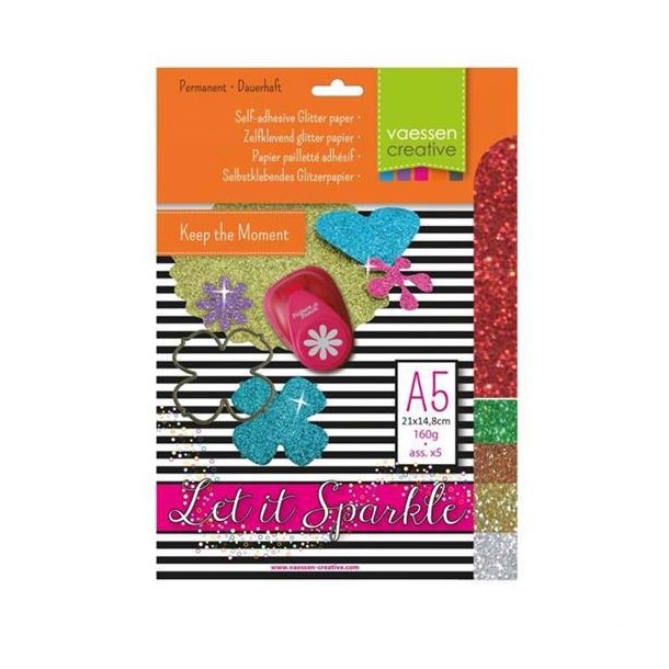 Vaessen Creative - Selvklbende Glitter Papir A5 - Let it sparkle no.4