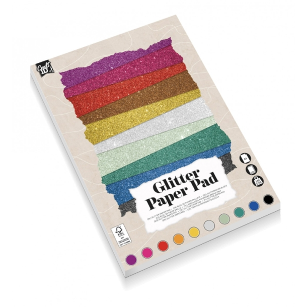 Craft ID - Blok A4 - Glitterkarton - 10 farver