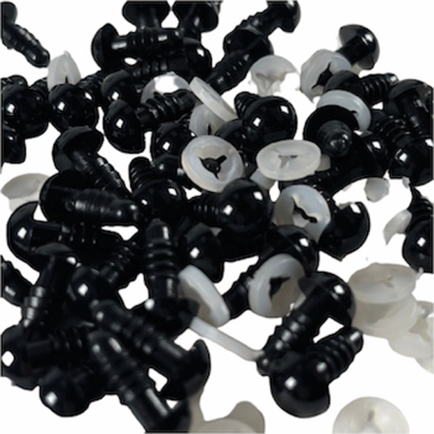 Bamse�jne m/sikkerhedsskive - 9 mm - Sort - 5 stk