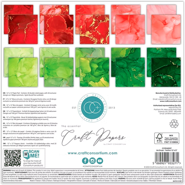 Craft Consortium - Blok 12" - Ink Drops - Festive