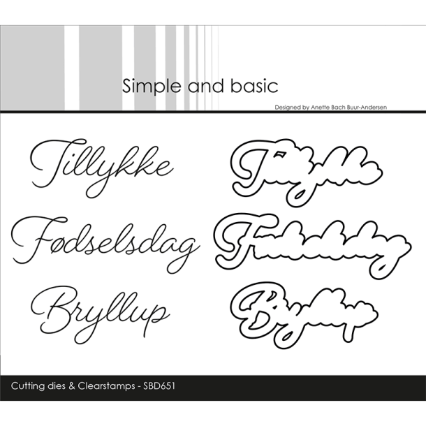 Simple and Basic - Die + stempel - Danske tekster - Tillykke / F�dseldag / Bryllup