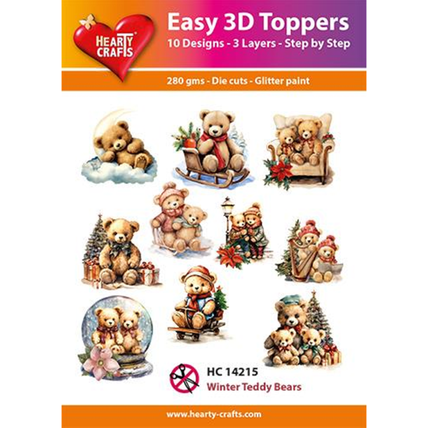 Hearty Crafts - Easy 3D Toppers - Udstansede motiver m. Vinter bamser