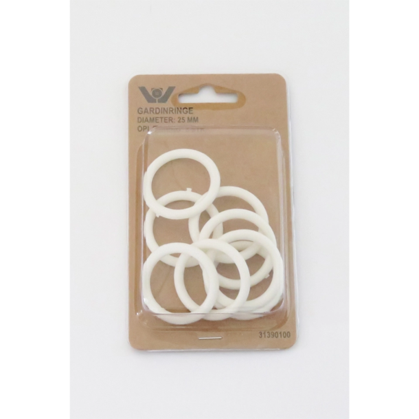 Gardinringe - 25 mm - Hvid - 8 stk