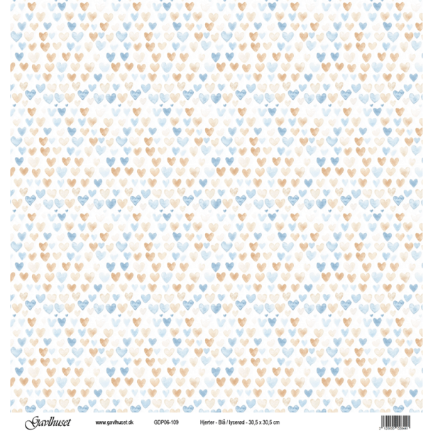 Gavlhusets Design - Papir - Hjerter - Bl� / lyser�d