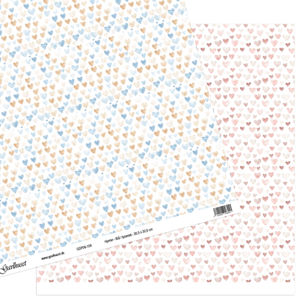 Gavlhusets Design - Papir - Hjerter - Bl� / lyser�d