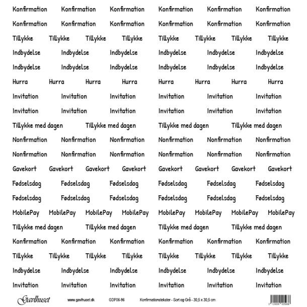 Gavlhusets Design - Papir - Konfirmationstekster - Sort og Gr