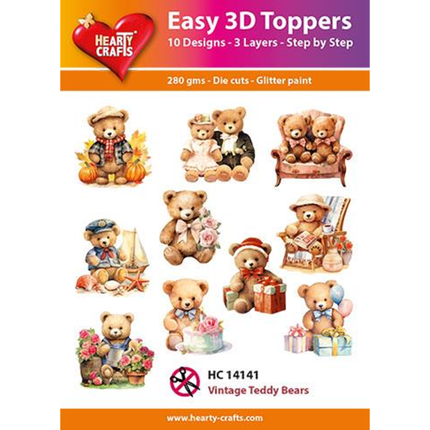 Hearty Crafts - Easy 3D Toppers - Udstansede motiver m. Vintage bamser