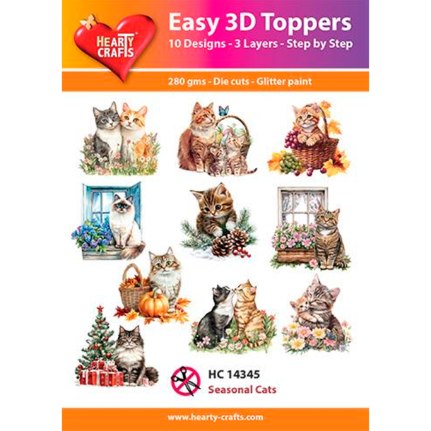 Hearty Crafts - Easy 3D Toppers - Udstansede motiver m. Seasonal Cats / Katte