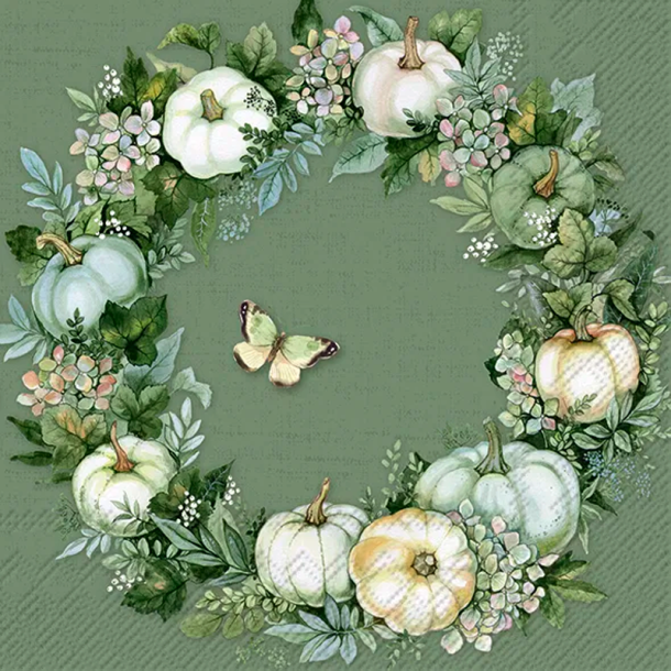 IHR - Frokostservietter - Pumpkin Wreath / Grskarkrans Grn