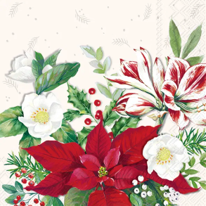 IHR - Frokostservietter - Christmas Florals / Juleblomster Hvid