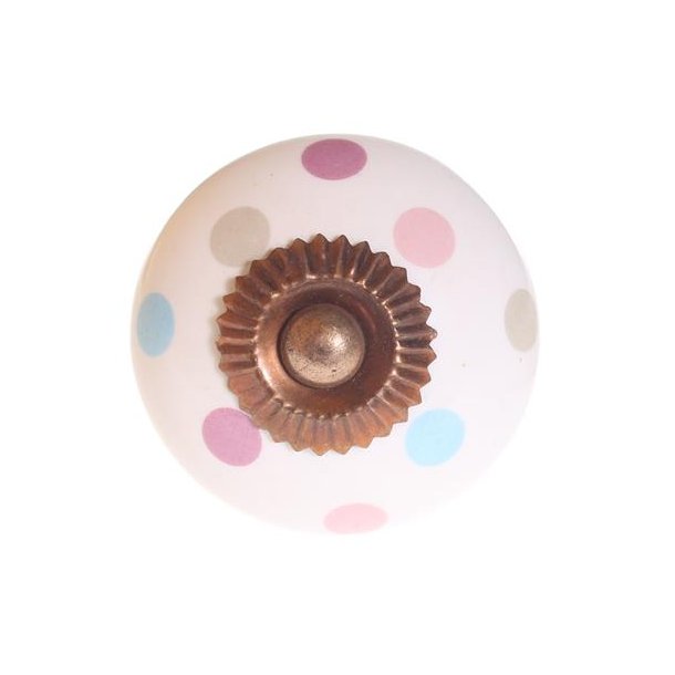 Porcelnsknop - Hvid Med Prikker - 4cm