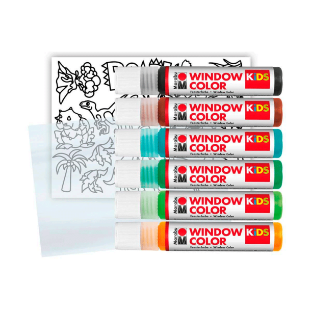 Marabu - Vinduesmaling - Dinosaur - 6 x 25 ml