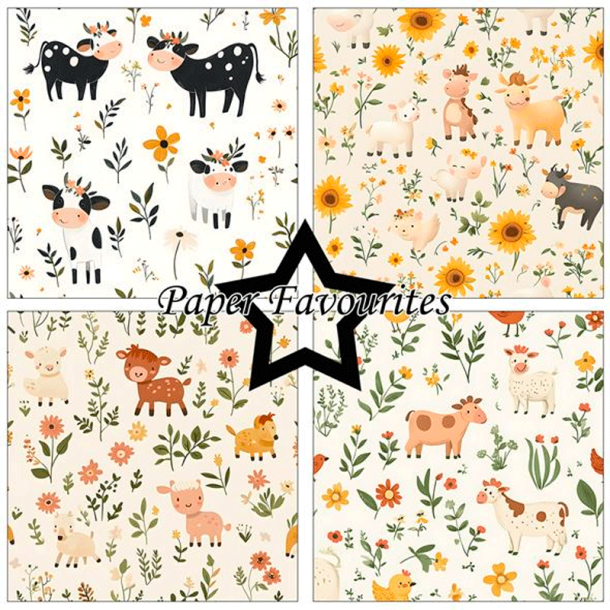 Paper Favourites - Blok 12'' - Cute Farm Animals / Sde bondegrdsdyr