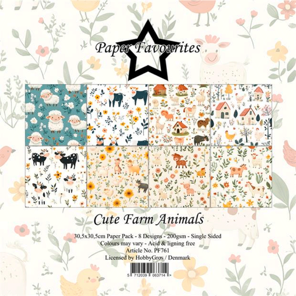 Paper Favourites - Blok 12'' - Cute Farm Animals / Sde bondegrdsdyr