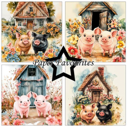Paper Favourites - Blok 6'' - Happy Pigs / Glade grise