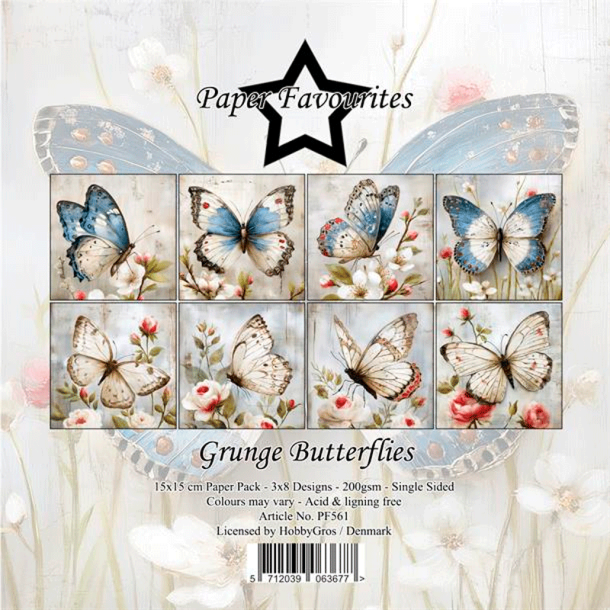 Paper Favourites - Blok 6'' - Grunge Butterflies / Grunge sommerfugle