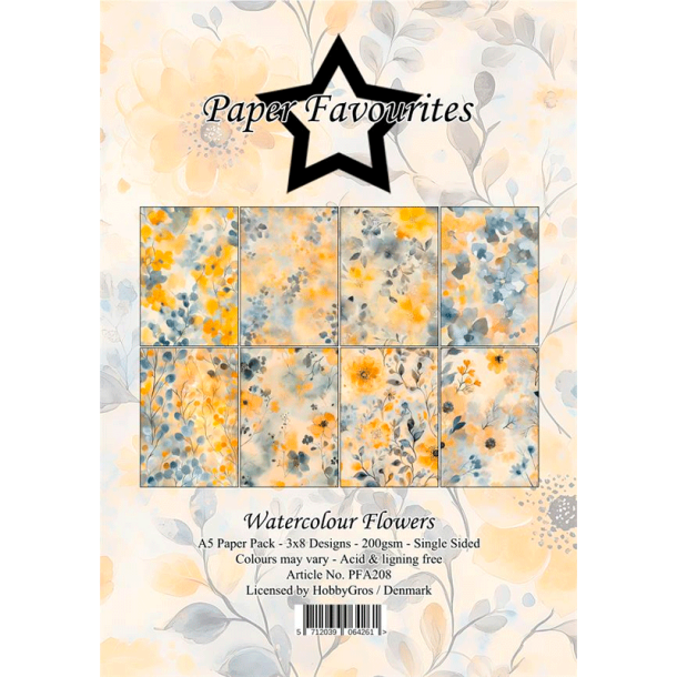 Paper Favourites - Blok A5 - Watercolour Flowers / Akvarel blomster