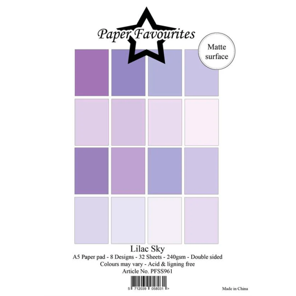 Paper Favourites - Blok A5 - Solid Colours - Lilac Sky / Ensfarvet Lilla