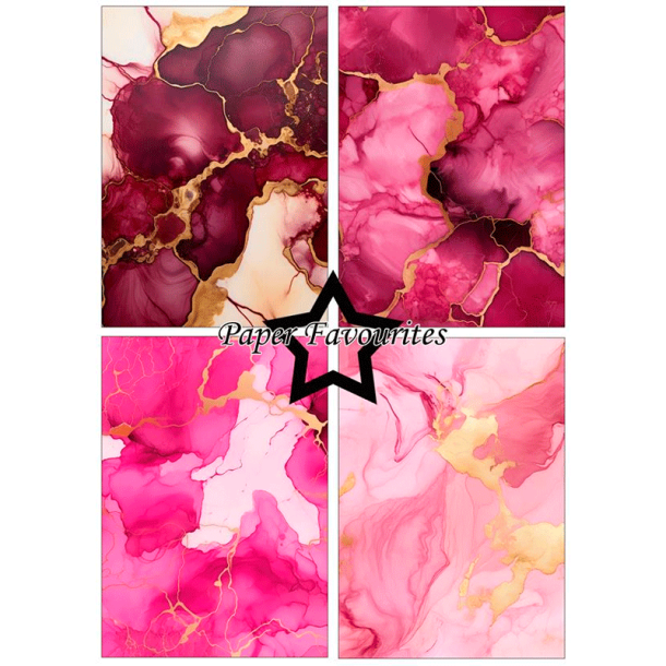 Paper Favourites - Blok A5 - Alcohol Ink - Pink &amp; Gold / Lyser�d og guld