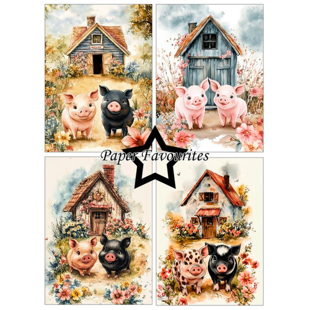 Paper Favourites - Blok A6 - Happy Pigs / Glade grise