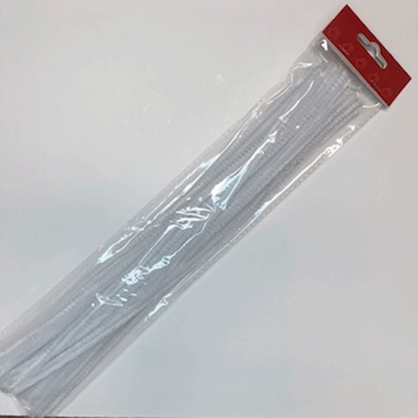 Piberensere - Chenille - 6 mm x 30 cm - Hvid