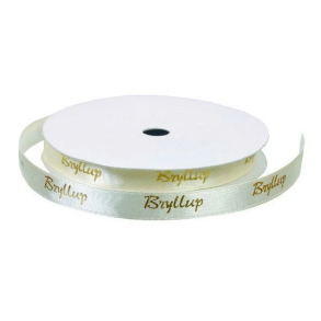 Satinbnd - 9m - 9mm - Bryllup - Creme m/guld