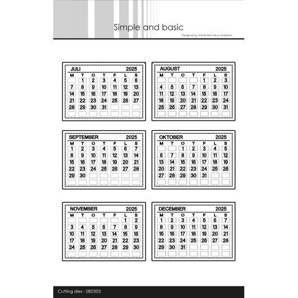 Simple and Basic - Die - Kalender sider 2025 - Jul-Dec - Dansk