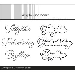 Simple and Basic - Die + stempel - Danske tekster - Tillykke / F�dseldag / Bryllup