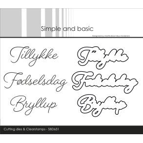 Simple and Basic - Die + stempel - Danske tekster - Tillykke / F�dseldag / Bryllup