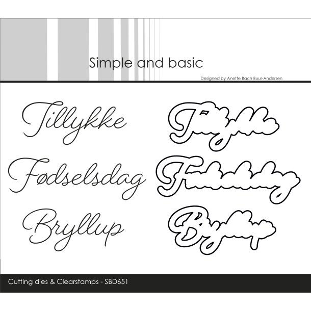 Simple and Basic - Die + stempel - Danske tekster - Tillykke / F�dseldag / Bryllup