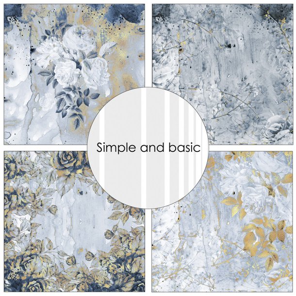 Simple and Basic - Blok 6" - Roses are frozen blue and gold