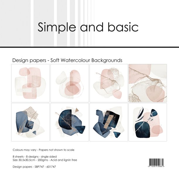Simple and Basic - Blok 12'' - Soft Watercolour Backgrounds / Blde Akvarel Baggrunde