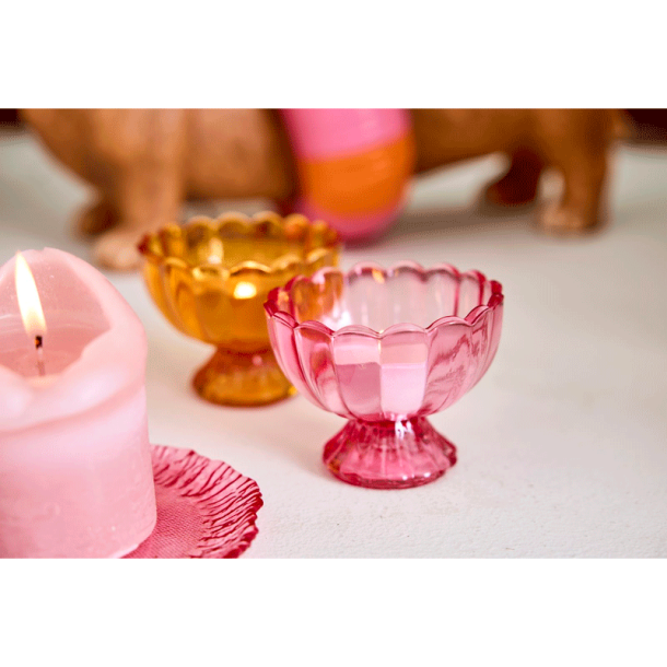 Sk�l med fod - Glas - Rosa - 7 x 9 cm