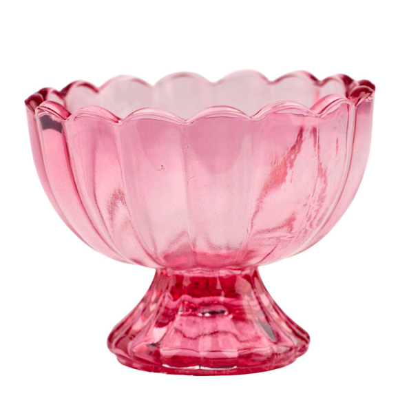 Sk�l med fod - Glas - Rosa - 7 x 9 cm