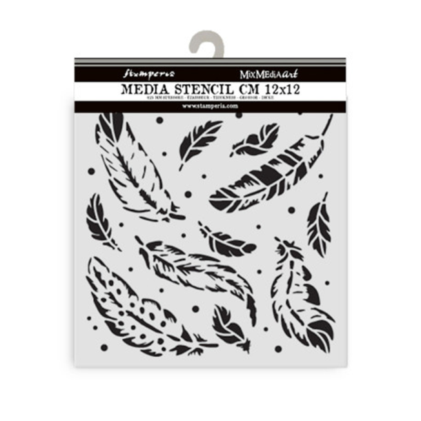 Stamperia - Stencil - Feather Pattern / Fjermnster - 15 x 15 cm