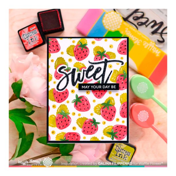 Waffle Flower - Stencil - Strawberries Background