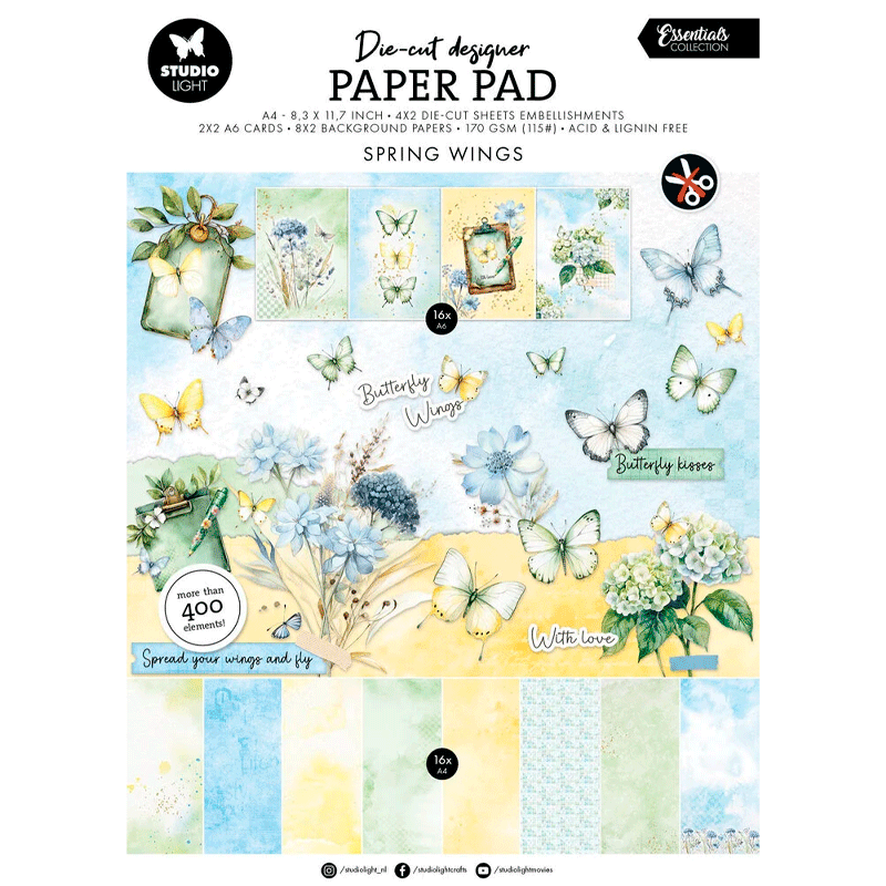 Studio Light - Blok A4 - Die-Cut Paper Pad - Spring Wings - Kort ...