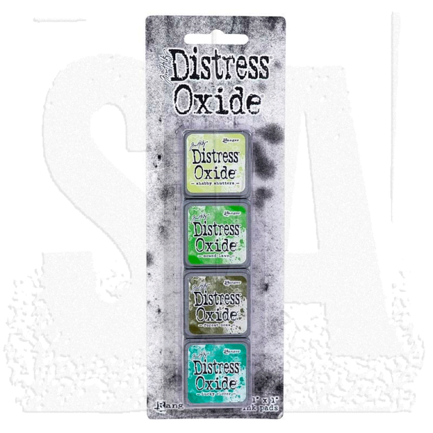 Distress Mini Oxide Kit 15 - Shabby Shutters, Mowed Lawn, Forest Moss, Lucky Clover