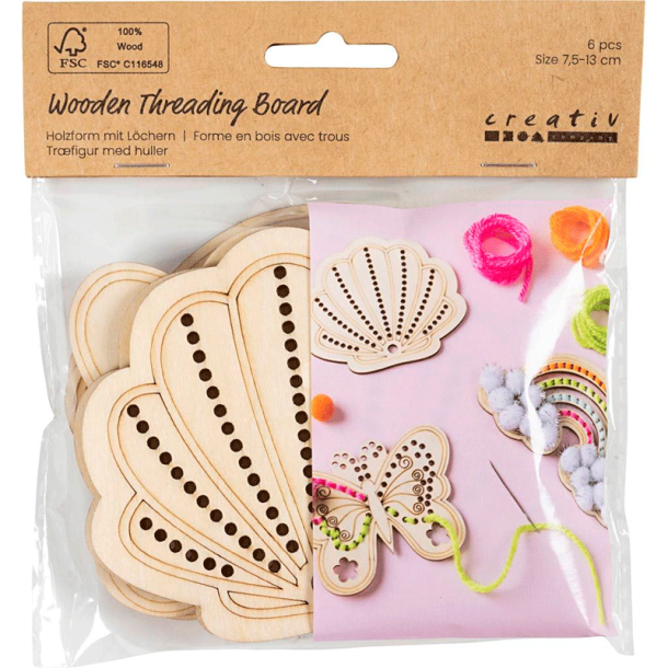 Tr�figure med huller -  Musling, sommerfugl, regnbue - 6 stk