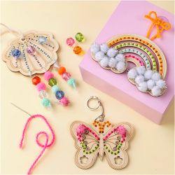 Tr�figure med huller -  Musling, sommerfugl, regnbue - 6 stk