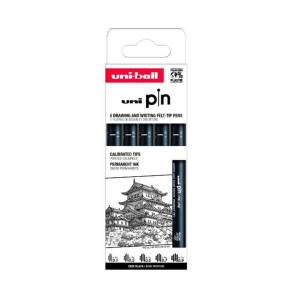 Uni-ball - Uni Pin - Fineliner st - 0,1-0,9 - Sort - 5 stk